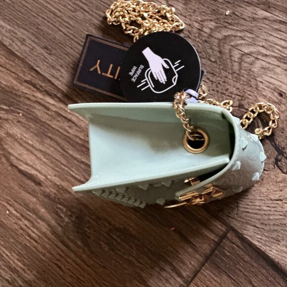 Tiny Mint Green Plastic Purse Gold Chain Strap & Clasp - Picture 10 of 13